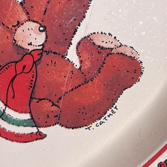 Vintage 1987 Polpourri Press Metal Christmas Holiday Tray Bear Family Cute Plate - Picture 3 of 8